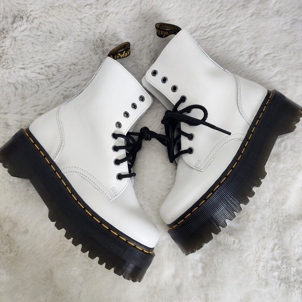 Dr Martens Jadon White Patent Leather Quad Platform Boots Doc Combat US 6
